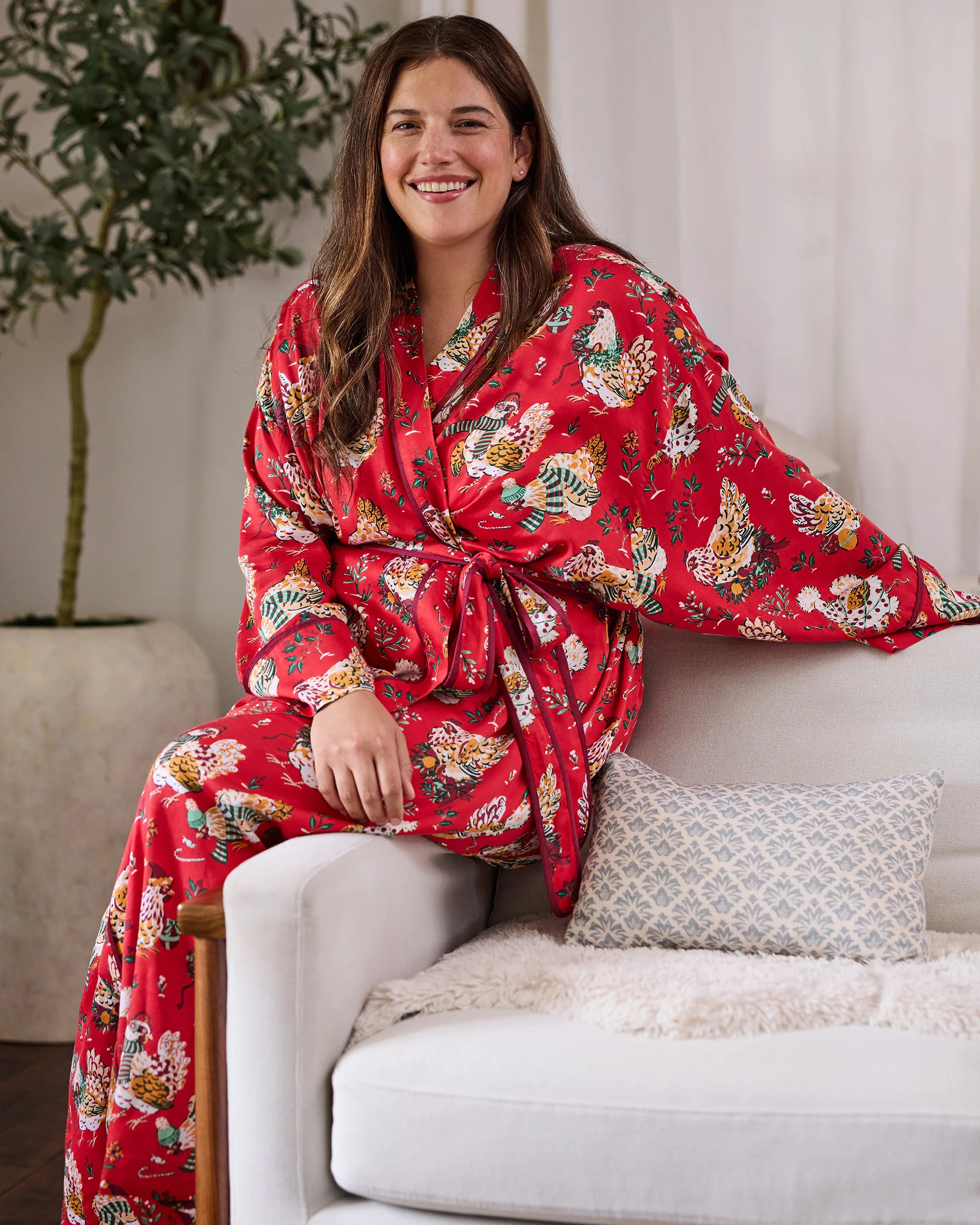 Holiday Hens - Eco Satin Robe - Red Stocking | Printfresh