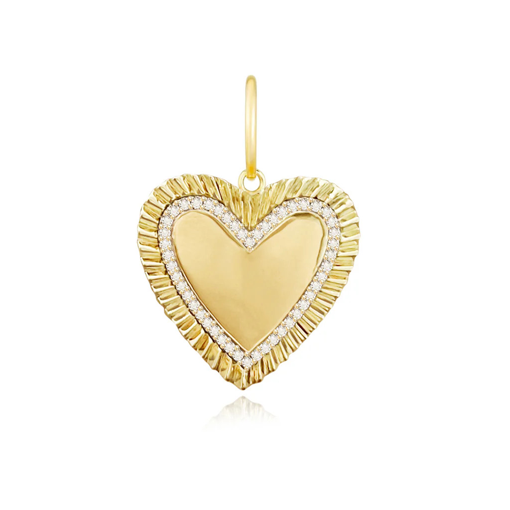 Large Fluted Pave Outline Heart Charm | Alev Jewelry