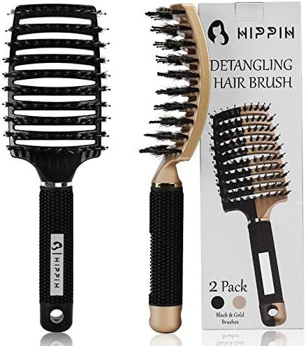 Amazon.com : Boar Hair Brushes 2 Pack, Suitable for Men, Women & Kids’ Long Curly Wet or Dry Ha... | Amazon (US)