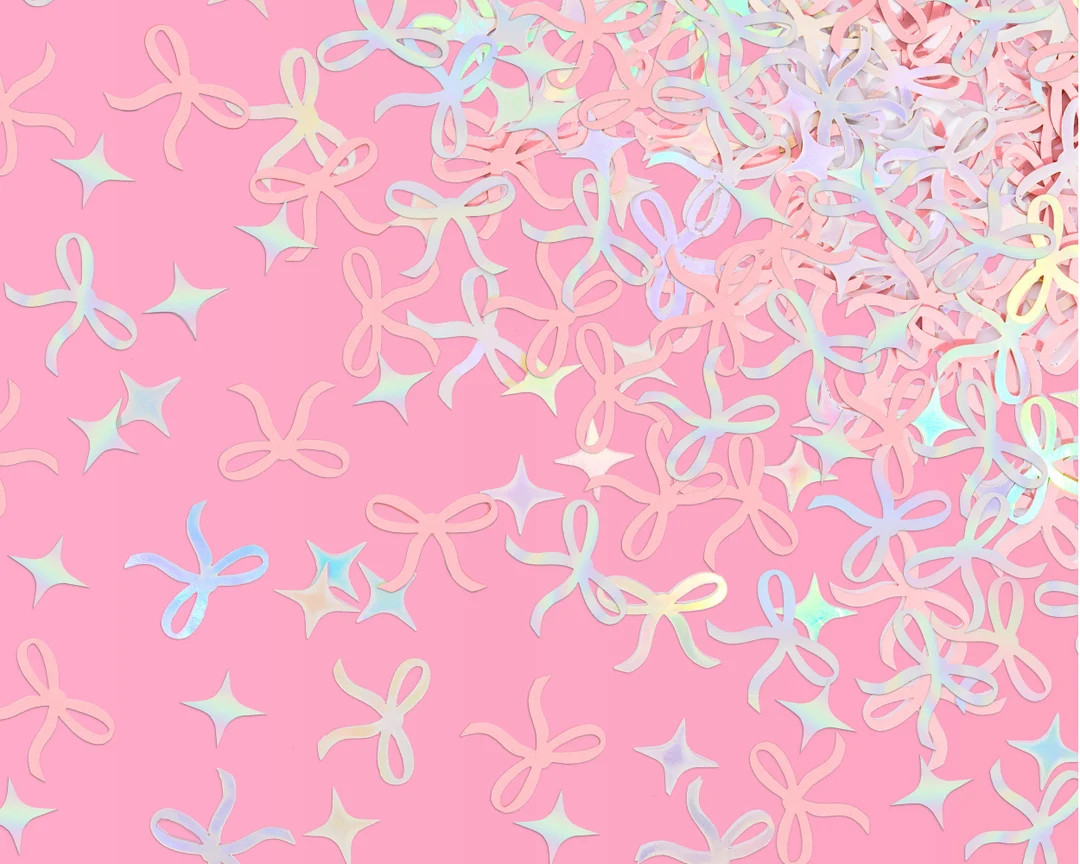 xo, Fetti Bow Confetti - 200 pc | Bachelorette Party Pink and Iridescent, Engagement Party Decora... | Etsy (US)