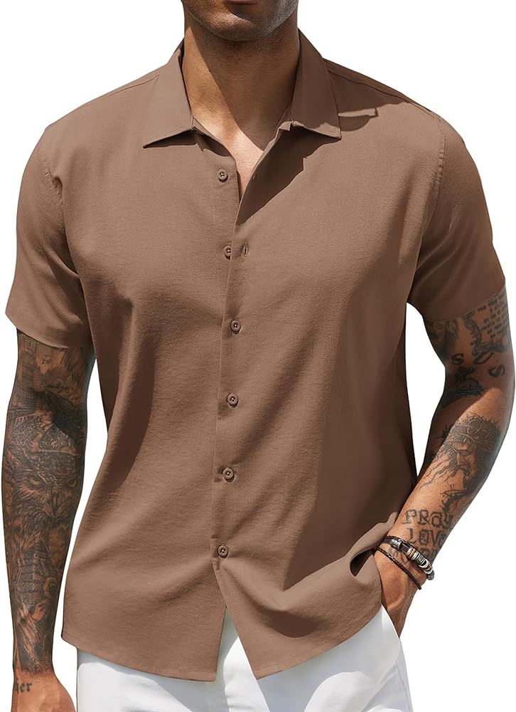 COOFANDY Men's Casual Button Down Shirts Short Sleeve Wrinkle-Free Summer Beach Wear | Amazon (US)