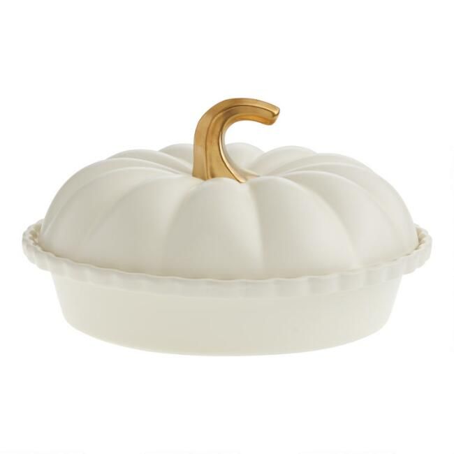 Ceramic Pumpkin Shaped Deep Pie Dish with Lid | World Market