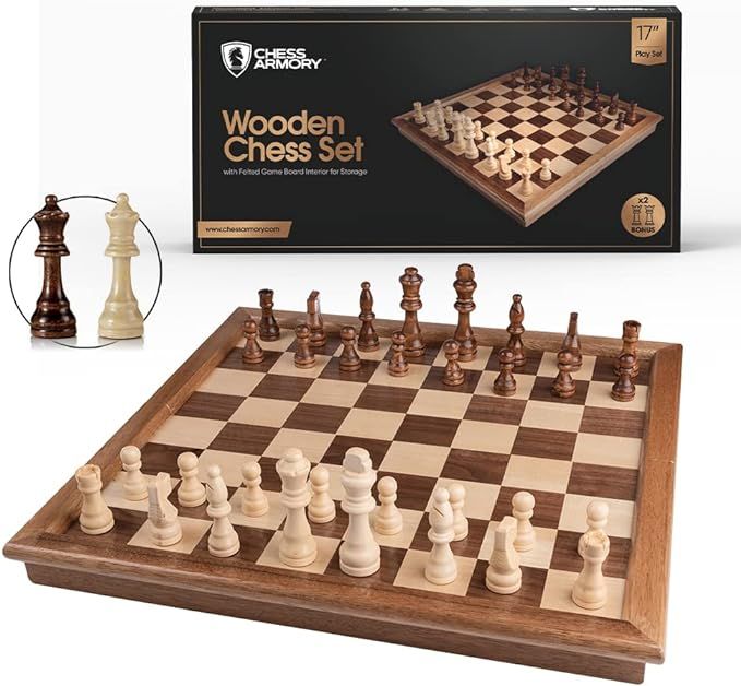 Chess Armory Wooden Chess Set - 17 inch Large Chess Board Sets for Adults and Kids with Extra Que... | Amazon (US)