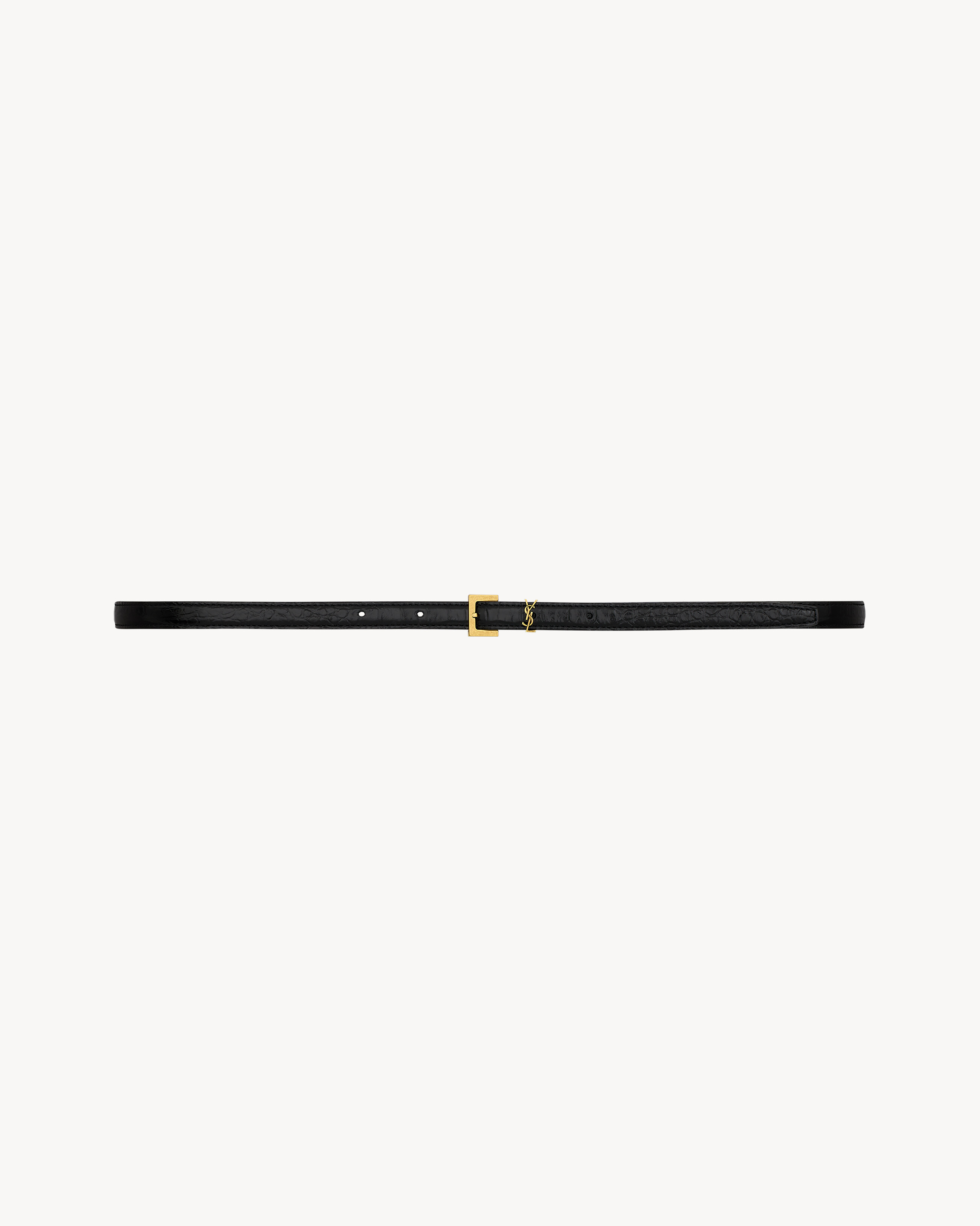 Saint Laurent Cassandre Extra Thin Belt In Crocodile-Embossed Leather - Black - Women - 80 | Saint Laurent Inc. (Global)