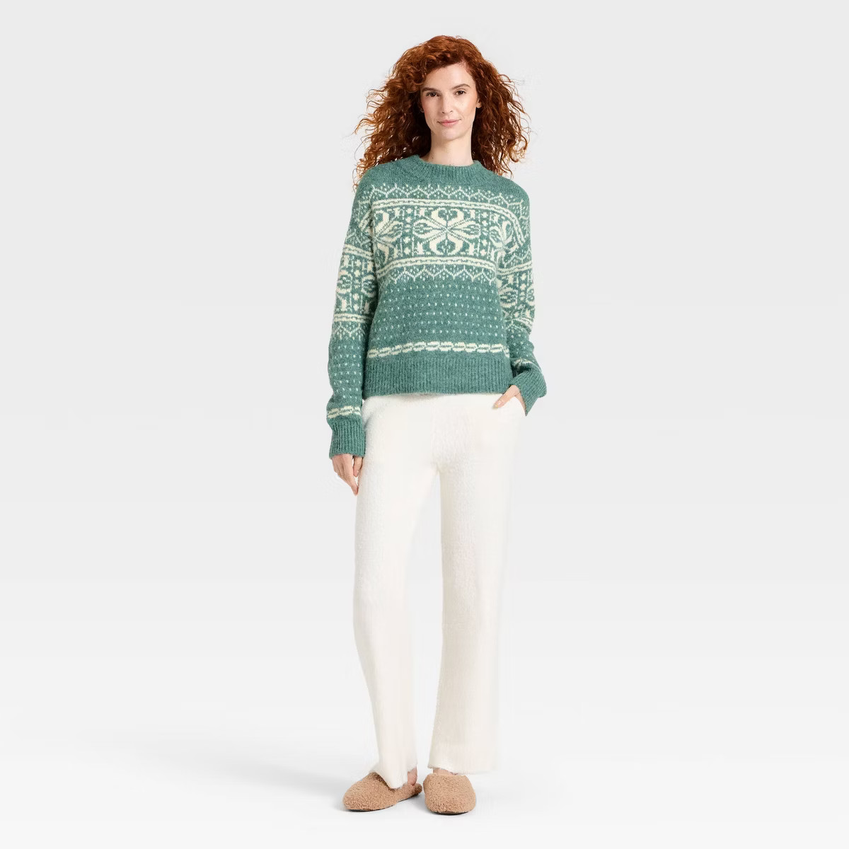 Women's Alpine Crewneck Pullover Sweater - Universal Thread™ Green Snowflakes S | Target