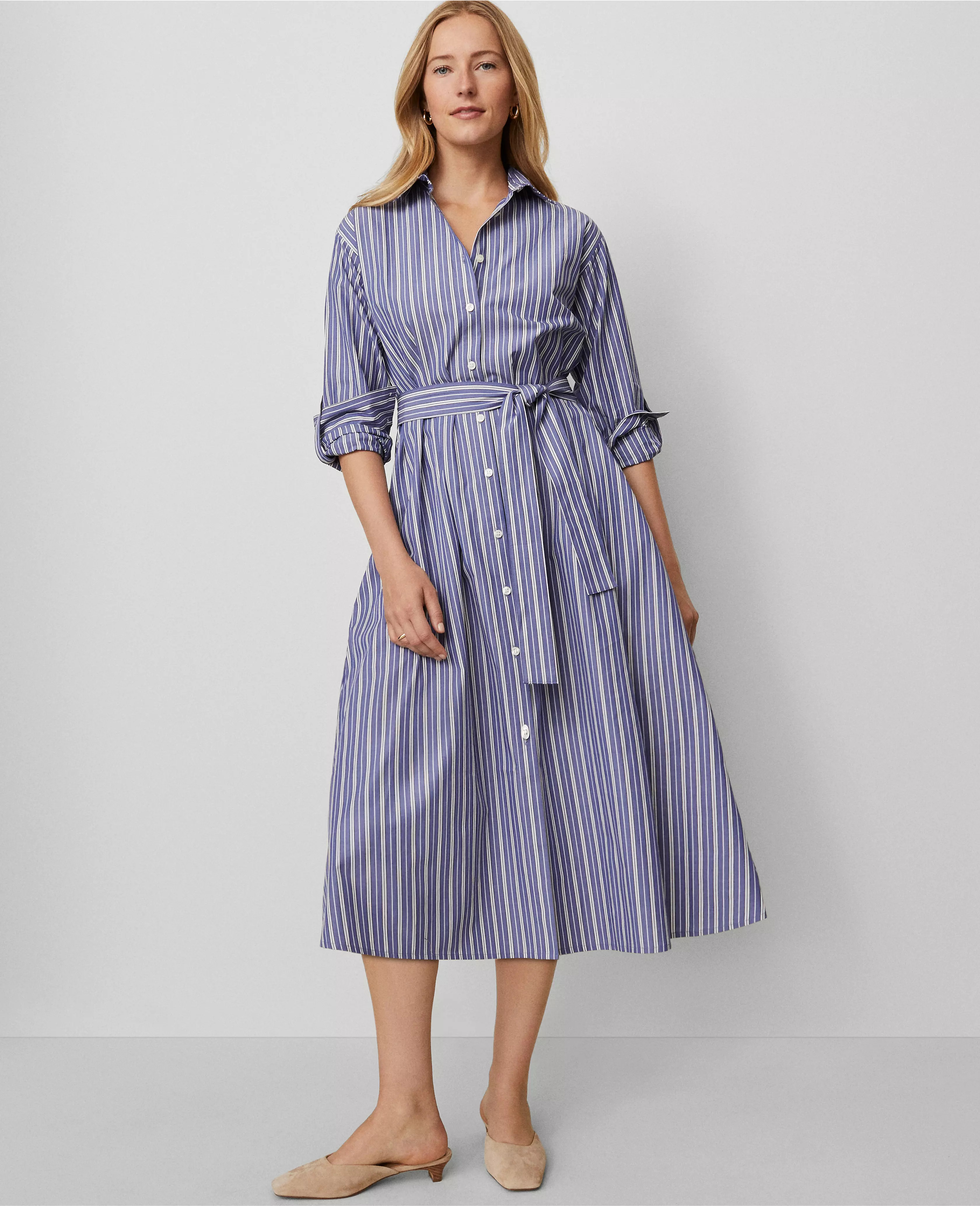 Striped Collared Midi Shirtdress | Ann Taylor