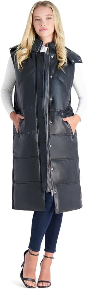 Avec Les Filles Faux Leather Maxi Puffer Vest for Women | Amazon (US)