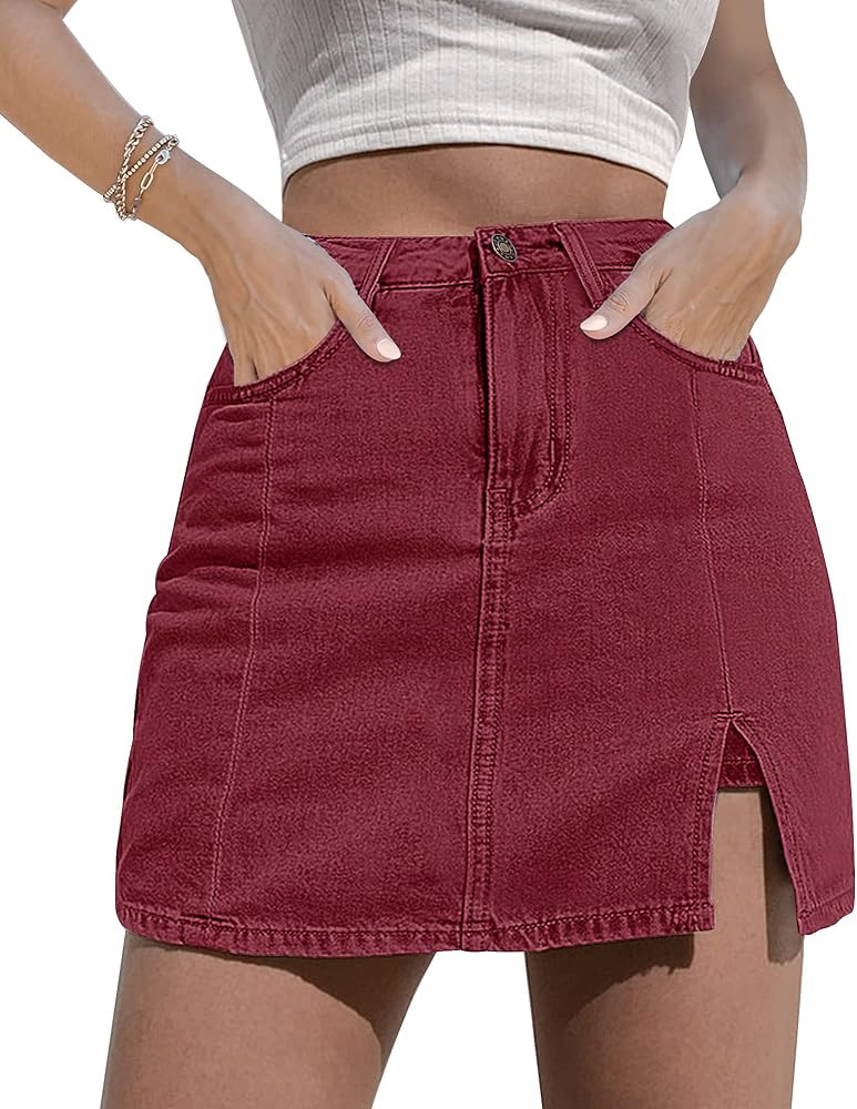 luvamia Skorts Skirts for Women Denim Mini Skirt Side Slit with High Waisted Jean Shorts Stretchy | Amazon (US)