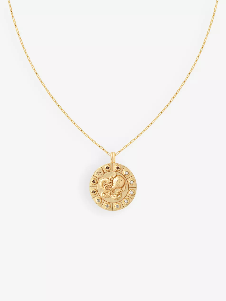 Aquarius Bold Zodiac plated recycled 925 sterling-silver necklace | Selfridges