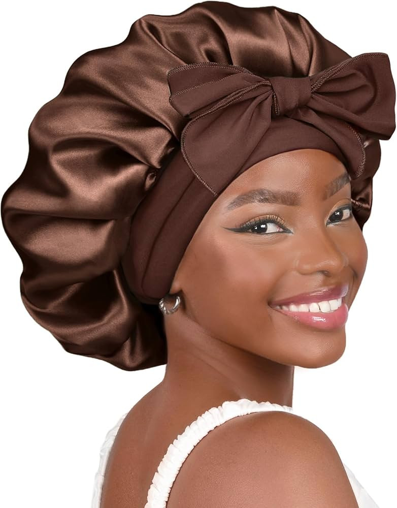 YANIBEST Silk Bonnet for Sleeping Women Satin Bonnet Double Layer Satin Lined Hair Bonnet with Ti... | Amazon (US)