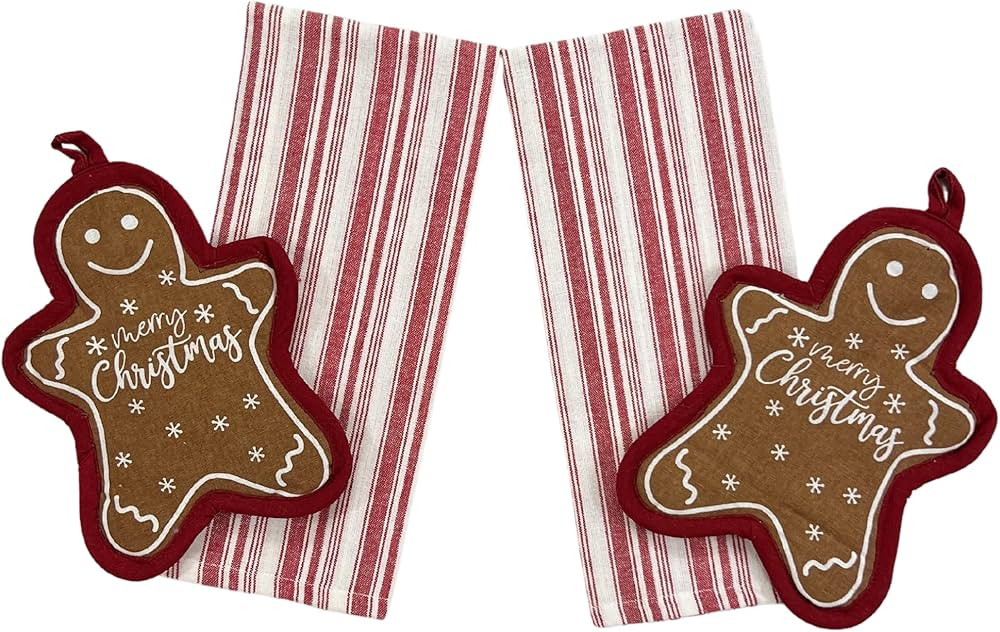 Winter Christmas Kitchen Towel and Pot Holder Set: Traditional Gingerbread Cookie Design, 4 Pc | Amazon (US)