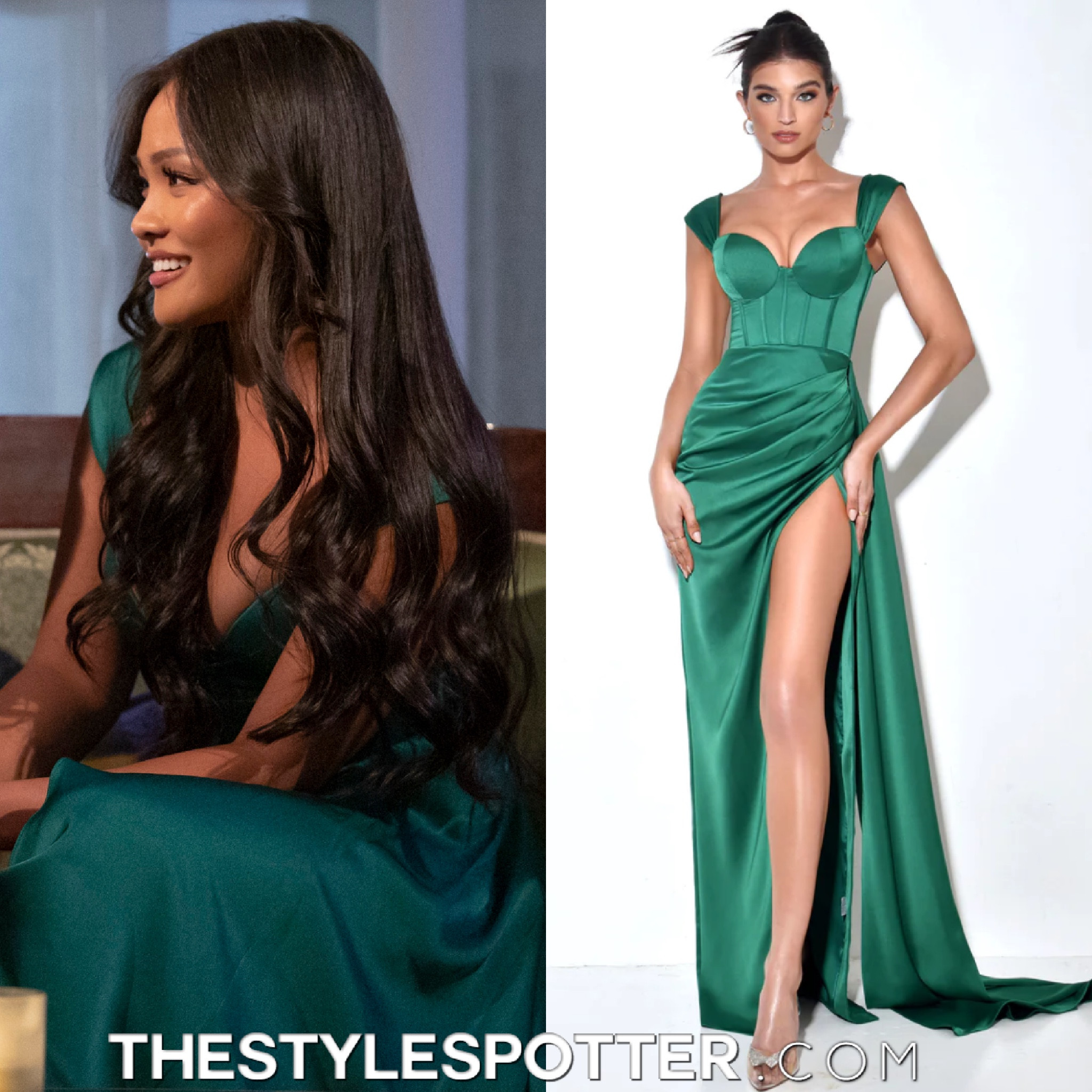 Zayda Green High Slit Corset Satin Gown – Miss Circle