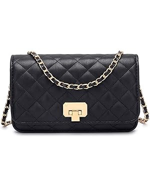 Women Black Quilted Purse Lattice Clutch Small Crossbody Shoulder Bag with Chain Strap Leather | Amazon (US)