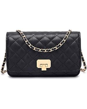 Women Black Quilted Purse Lattice Clutch Small Crossbody Shoulder Bag with Chain Strap Leather | Amazon (US)