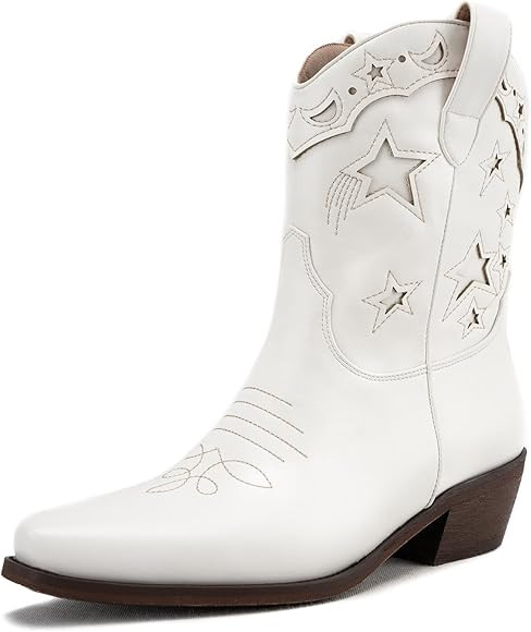 KaroNairy Western Star Cowboy Booties for Women Embroidered Cowgirl Booties Pull On Low Heel Poni... | Amazon (US)