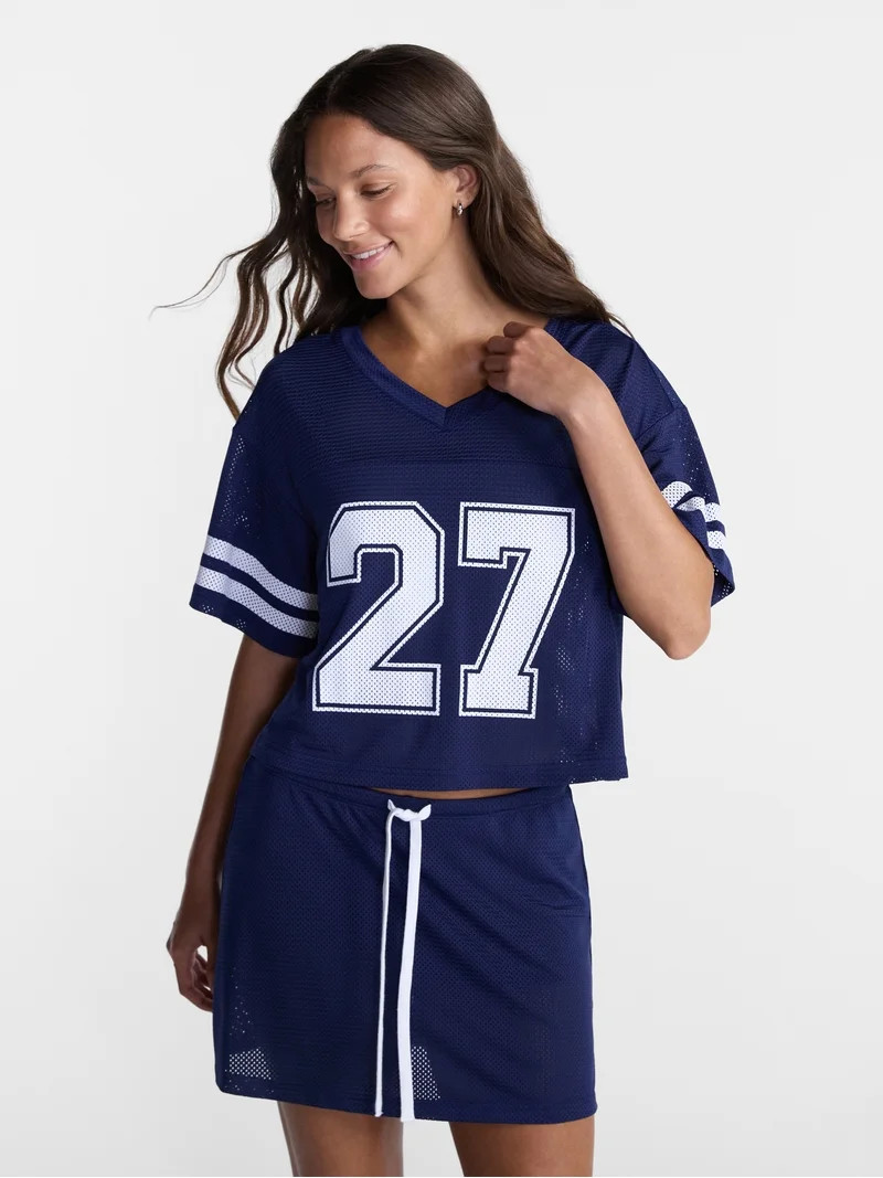 No Boundaries Jersey Top and Mini Skirt Set, 2 Piece, Women\u2019s XXS-XXL | Walmart (US)