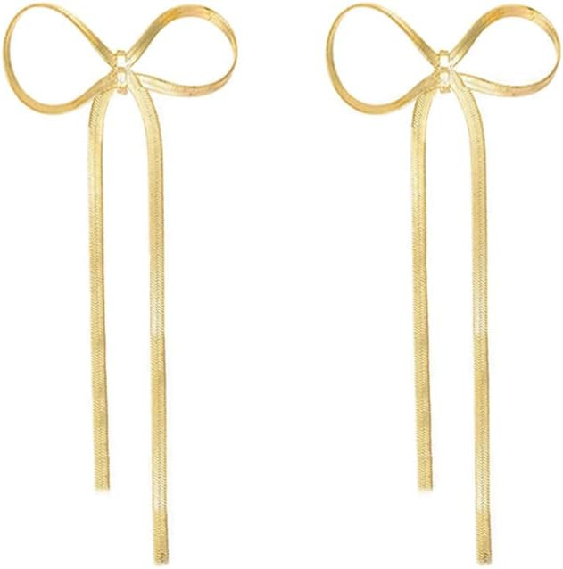 Bow Drop Dangle Earrings for Women, Long Tassel Chain Earrings Wedding Statement Earrings | Amazon (US)