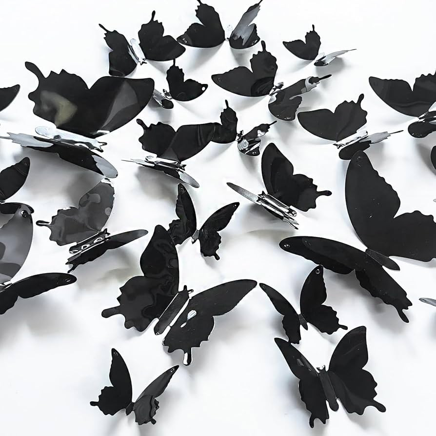 Ewong 3D Butterfly Wall Decor - 48Pcs Black Butterfly Decoration Party Cake Decorative - Removabl... | Amazon (US)