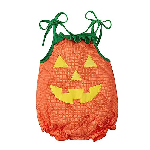 BeQeuewll Halloween Baby Costumes Boy Girl Pumpkin Outfits Sleeveless Bubble Romper Strap Bodysuit Toddler Cosplay Clothes(Strap Pumpkin Romper, 6-12 Months | Amazon (US)