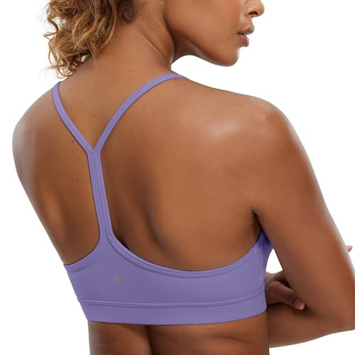 CRZ YOGA Butterluxe Womens Y Back Sports Bra - Padded Racerback Low impact Spaghetti Thin Strap Workout Yoga Bra Dark Lavender Purple X-Large | Amazon (US)