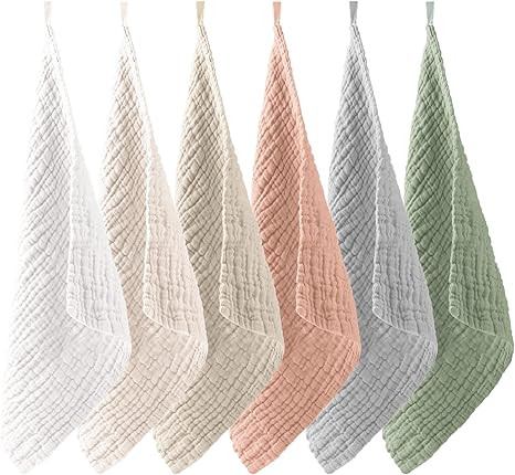 Konssy 6 Pack Baby Muslin Washcloths for Unisex 100% Cotton Wash Cloth Set for Baby Face Body Com... | Amazon (US)