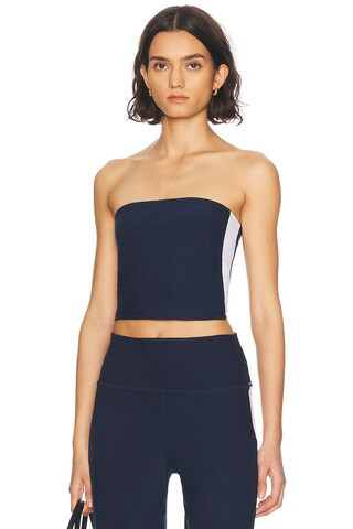 Beyond Yoga Spacedye Strapless Stripe Top in Navy | FWRD 