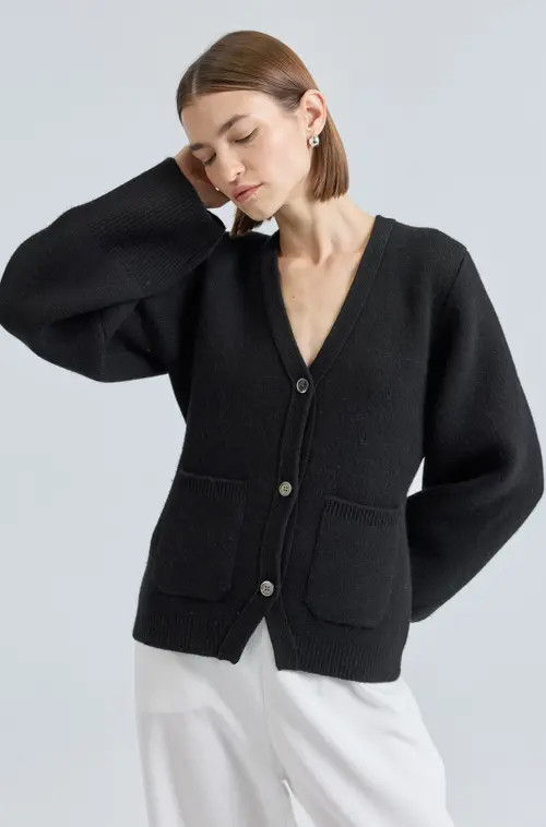 Almina Concept V Neck Cardigan in Black at Nordstrom, Size Small | Nordstrom