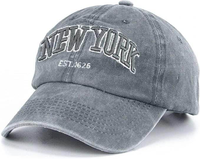 Baseball Hat New-York Distressed-Adjustable-Strapback - Washed Twill Dad Hat Unisex | Amazon (US)