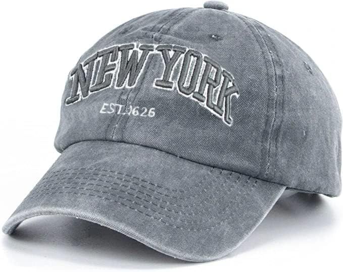 Baseball Hat New-York Distressed-Adjustable-Strapback - Washed Twill Dad Hat Unisex | Amazon (US)