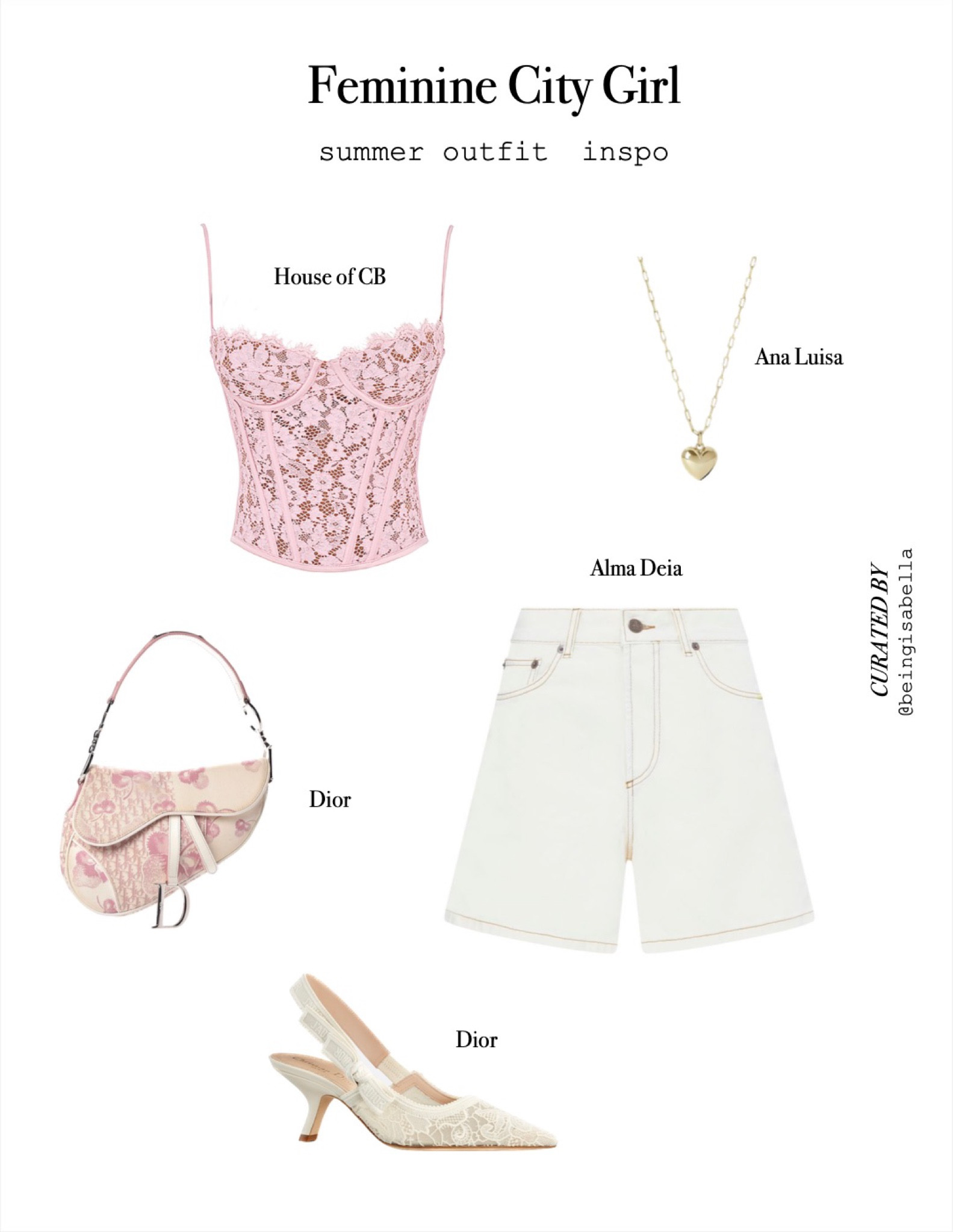 Feminine city girl summer outfit inspo 
Pink outfit, corset top, lace top, denim outfit, jean shorts, white outfit, heart pendant necklace, vintage Dior, Dior bag, outfit inspo, summer look, effortless chic, vintage style, Parisian style 

#LTKSeasonal #LTKstyletip #LTKFind
