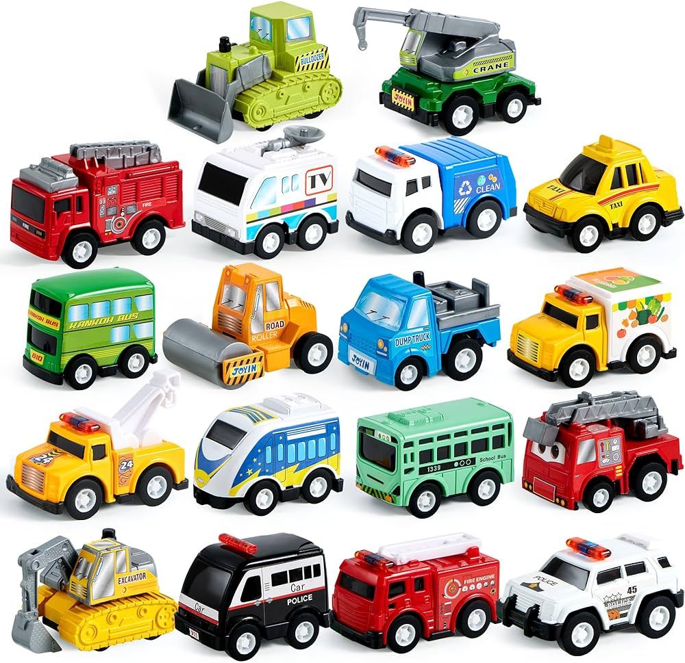 JOYIN 18 Piece Pull Back City Cars and Trucks Toy Vehicles Set Model Car, Friction Powered Die-Ca... | Amazon (US)