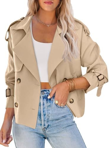Saodimallsu Women Crop Double Breasted Trench Coat Raglan Sleeve Work Office Cropped Jacket With ... | Amazon (US)