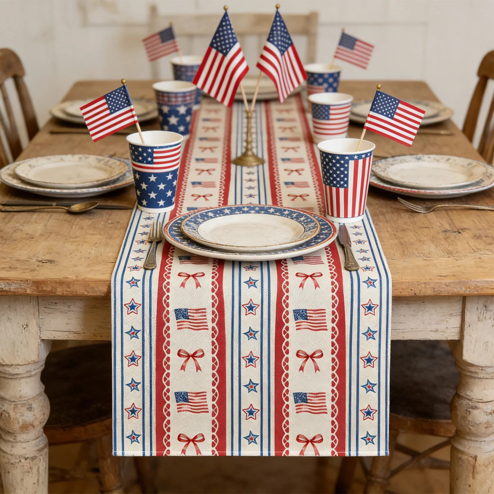 American Flag Table Runner 72x13", Patriotic Stars and Stripes Pattern Table Runner for 4th of Ju... | Walmart (US)
