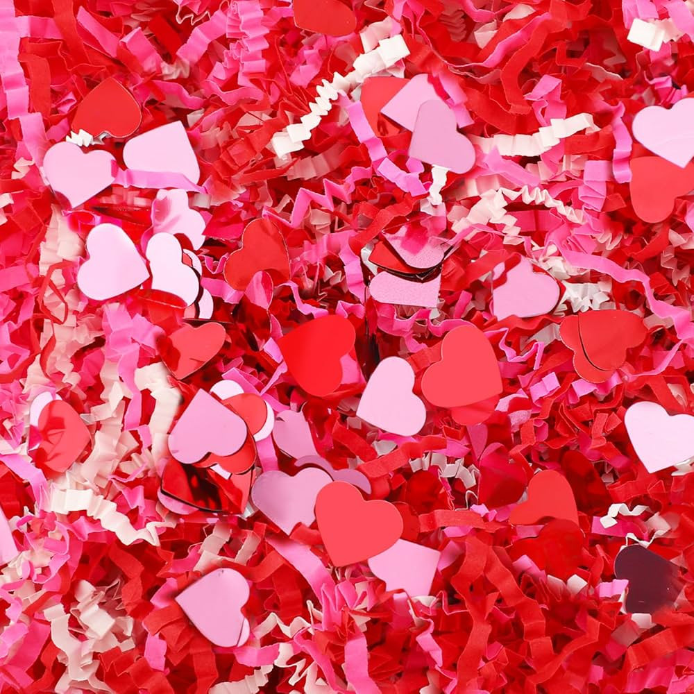 Jansun Valentine's Day Red Pink White Crinkle Cut Paper, 115g/4oz Shred Filler with Red Pink Hear... | Amazon (US)