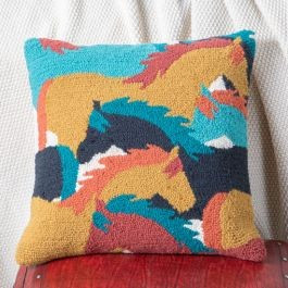 Dreamcatcher Colorful Horses 16" Hooked Pillow | Rod's Western Palace/ Country Grace