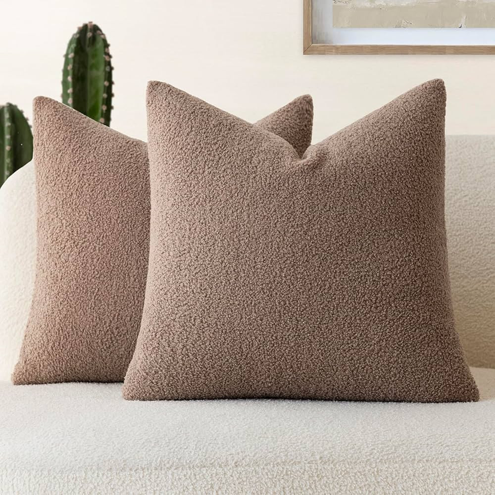 Foindtower Pack of 2, Curly Faux Fur Decorative Throw Pillow Covers Soft Boho Plush Cushion Case ... | Amazon (US)
