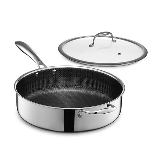 HexClad Hybrid Nonstick 5.5-Quart Deep Sauté Pan with Tempered Glass Lid, Stay-Cool Handle, Dishwasher-Friendly, Oven-Safe Up to 900°F, Induction Ready, Compatible with All Cooktops | Amazon (US)