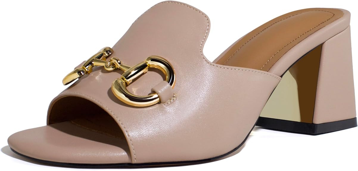 anteikira Women's Square Open Toe Buckle Sandals Slip On High Chunky Block Heel Mules Backless Hi... | Amazon (US)