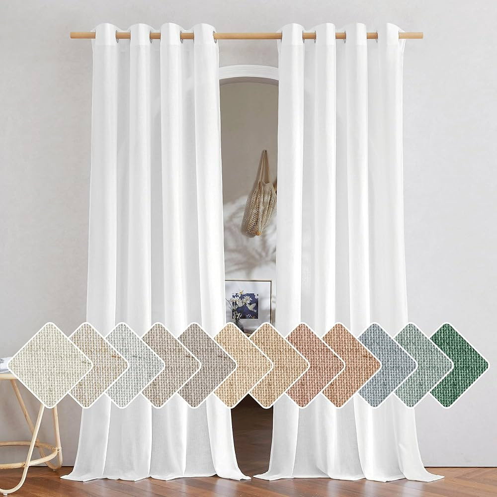 NICETOWN Linen White Curtains 84 inch Length 2 Panels Set, Grommet Thick Flax Linen Blend Window ... | Amazon (US)