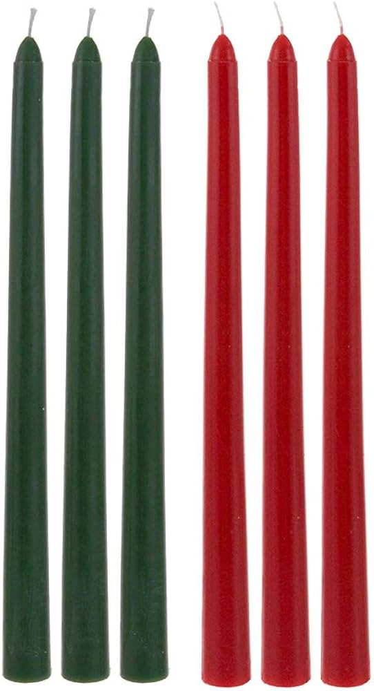 Mega Candles 6 pcs Unscented Festive Green and Red Taper Candle, 10 Inch x 5/8 Inch, Home Décor,... | Amazon (US)
