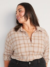 Cropped Plaid Flannel Boyfriend Shirt for Women | Old Navy (US)