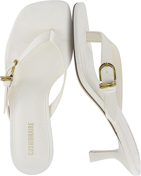 Amazon.com | CUSHIONAIRE Marlin Low Kitten Heels for Women, Thong Style Dressy Heeled Womens Sand... | Amazon (US)
