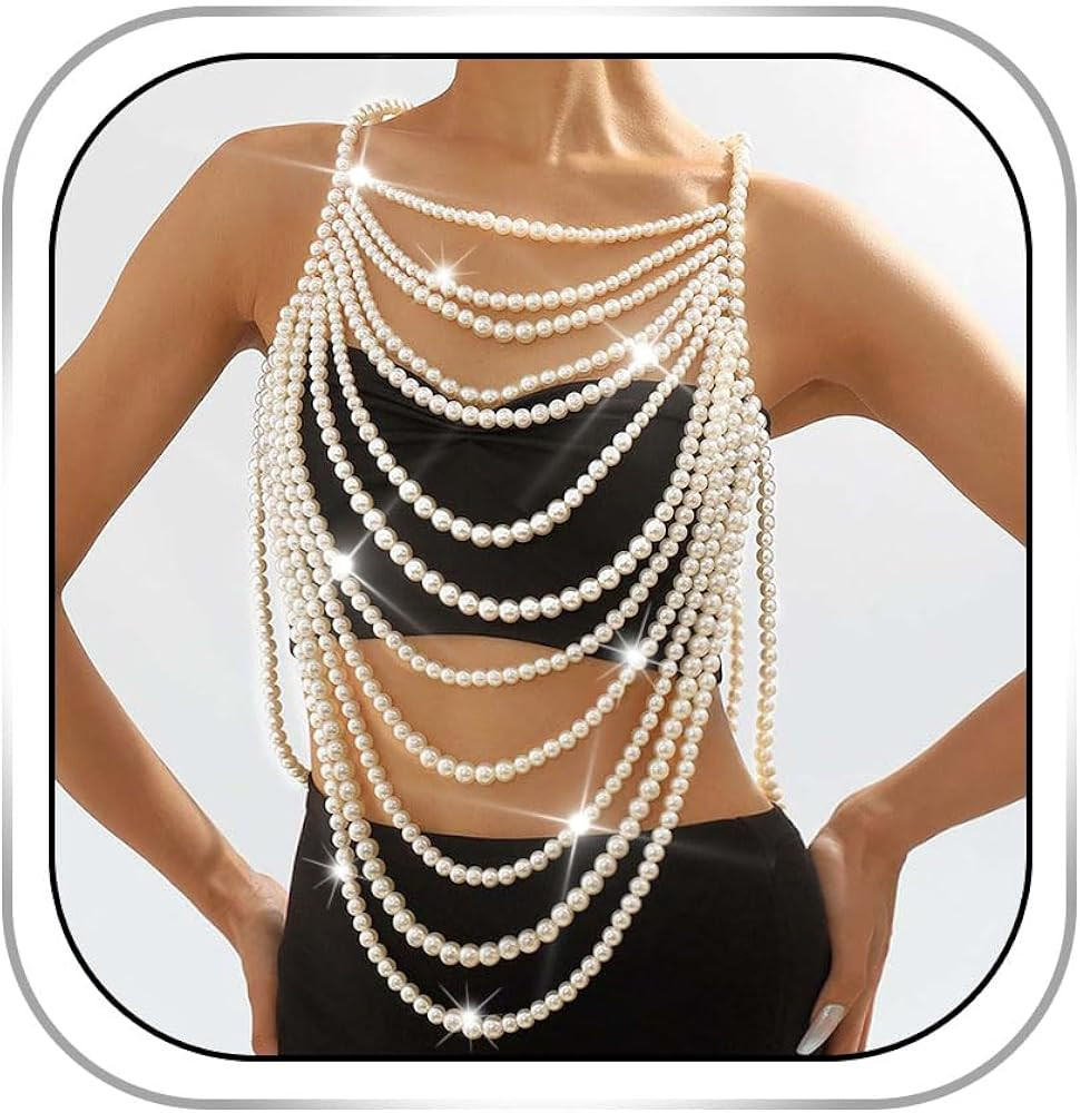 Pearls Body Chain Bra Sexy Shawl Necklace Pearl Tops Halter Shoulder Chain Beaded Backless Chest ... | Amazon (US)