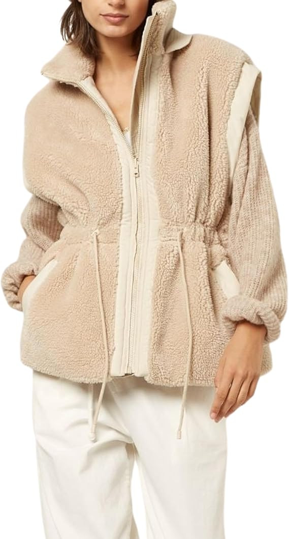 Gozoloma Womens Fleece Vest Zip Up Cap Sleeve Sherpa Jacket Loose Fit Inner Puffer Quilted Outwea... | Amazon (US)