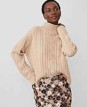 Mixed Cable Mock Neck Sweater | Ann Taylor