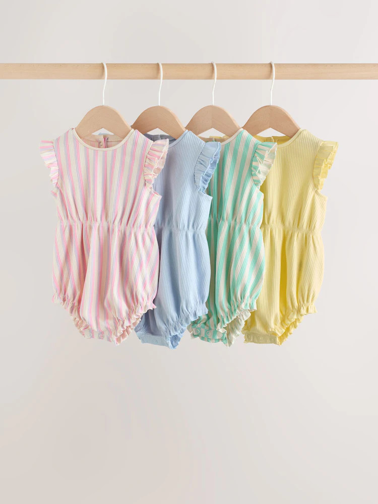Multi Pastel Stripe Frill Shoulder Baby Rompers 4 Pack | Next US