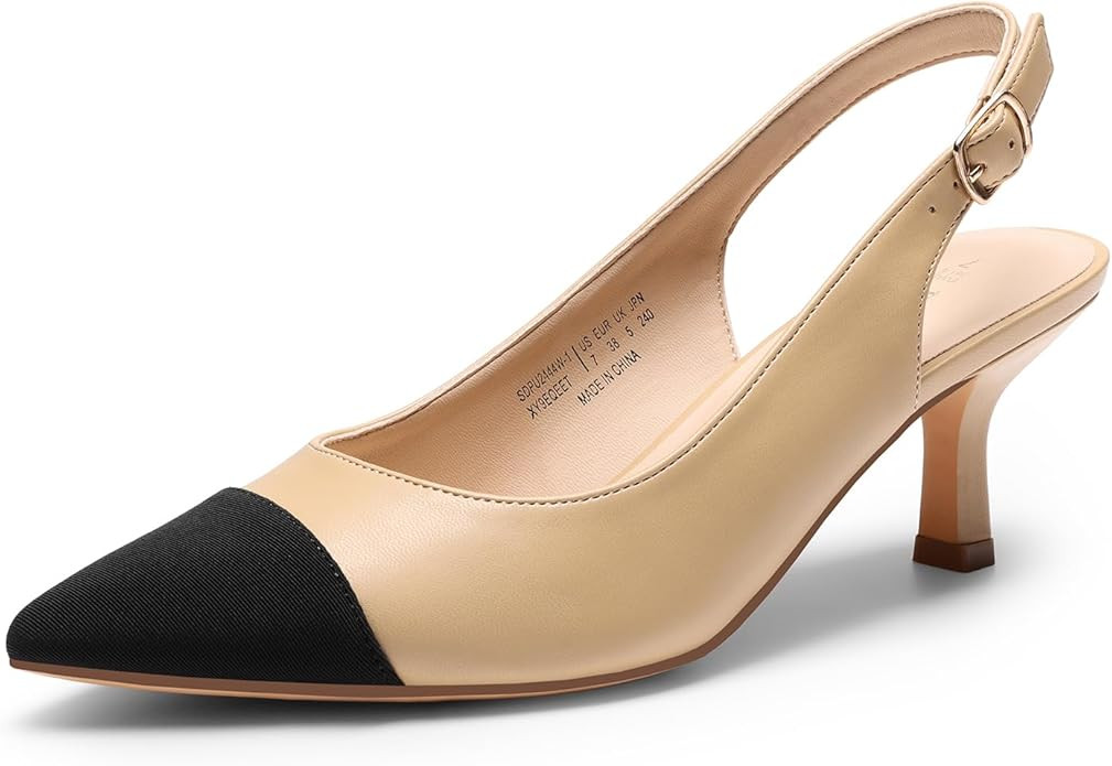 DREAM PAIRS Women's Kitten Heel Slingback Pointed Closed Toe Low Stiletto Heels Dress Bridal Eleg... | Amazon (US)