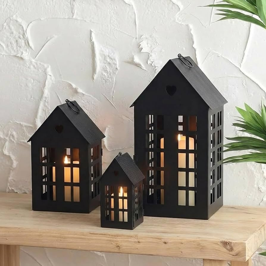 TRIROCKS Set of 3 Decorative Hanging Lanterns 13.5"&9.5"&5.5" H Gothic Street Town House Village ... | Amazon (US)