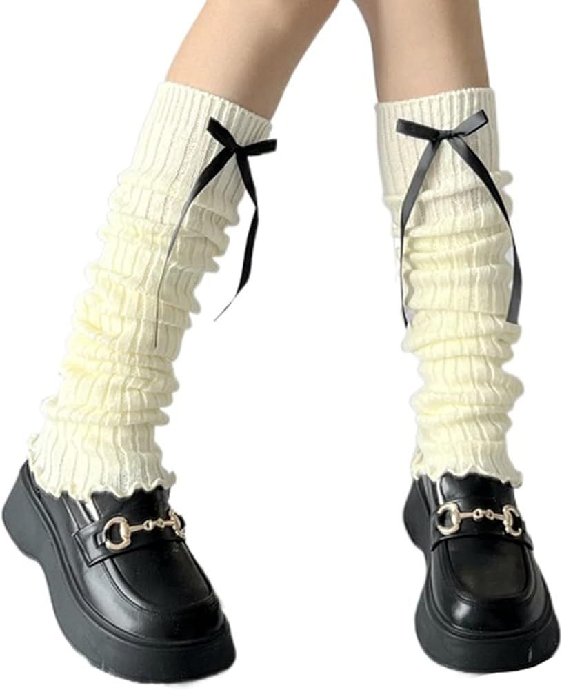 MOREELUCK Women Cute Knitted Leg Warmers Girls 80s Harajuku Punk Knee High Leg Socks Preppy Stock... | Amazon (US)