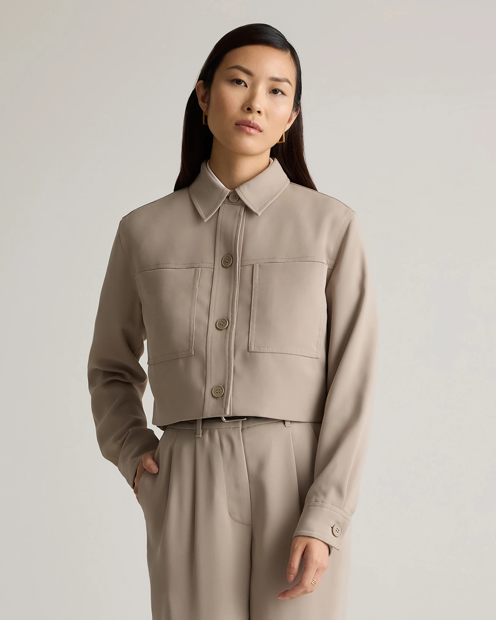Quince | Women's Stretch Crepe Cropped Jacket in Sand, Size XL, Recycled Polyester / Spandex | Quince